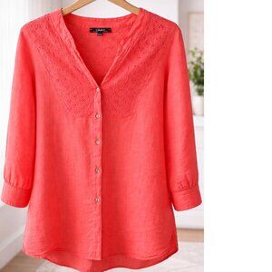 Charlie B Coral Linen Blouse – Made in Italy – Size XL